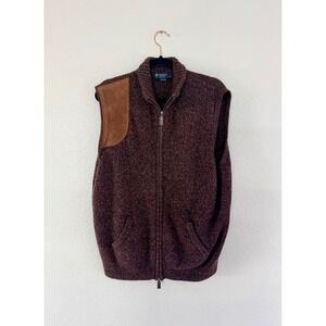 Cremieux Collection Mens Brown Wool Rabbit Blend Full Zip Sweater Vest L